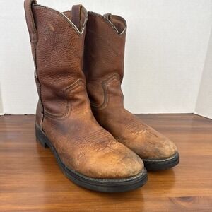 Men's Rhino Western Work Cowboy Pull On Brown Leather Boots Size 10.5 M